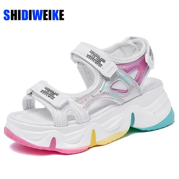 

Platform Sandals Female Summer 2020 Women Thick Bottom Rainbow Sole Hook & Loop Shoe Wedge With Open Toe Platform Shoes AB475