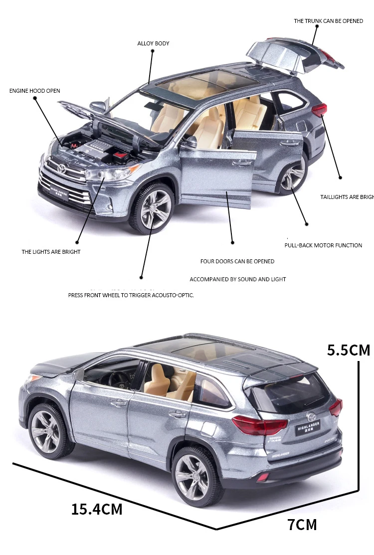 Горячая 1:32 Масштаб колеса литья под давлением автомобиля toyota Highlander suv металлическая модель с светильник и звуком вытяните назад игрушки коллекция для подарков