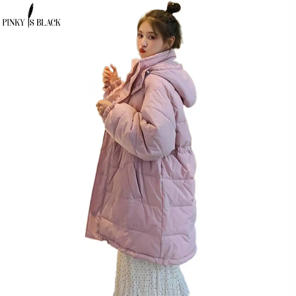 

PinkyIsBlack 2020 New Winter Jacket Women Fashion Stand Collar Oversize Chic Coat Loose Warm Hooded Parka Long Winter Coat Women
