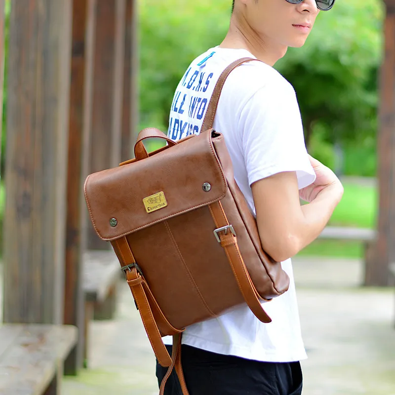 

Retro Korean-style Fashion Man England PU Leather Shoulder School Bag Travel WOMEN'S Bag High School Students Leather Bag MEN'S