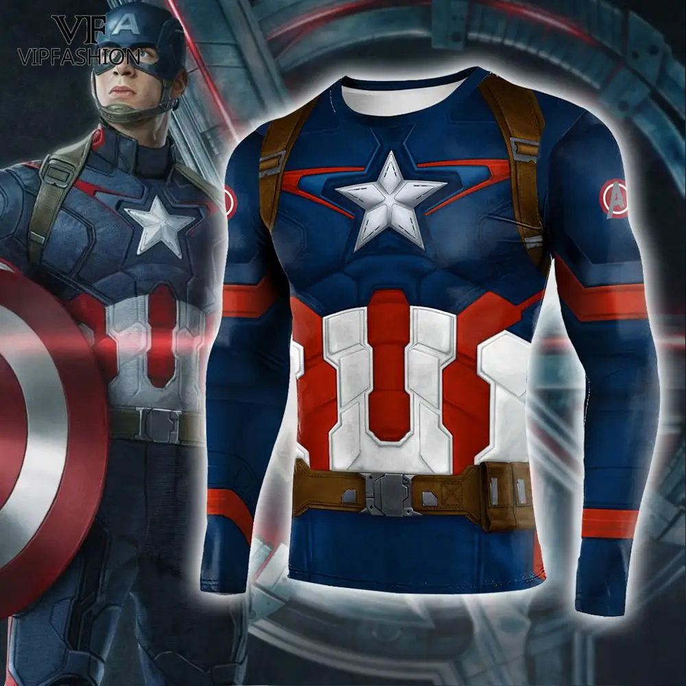 

VIP FASHION Avenger Endgame Captain America Rescue Armor 3D Printed Superhero Cosplay Fitness Compression Long Sleeve