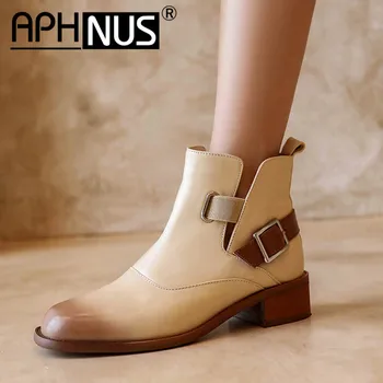 

APHNUS Womens Boots Short Ankle Booties Flats Low Mid Heels Pumps Woman 2020 Shoes For Women New Boot