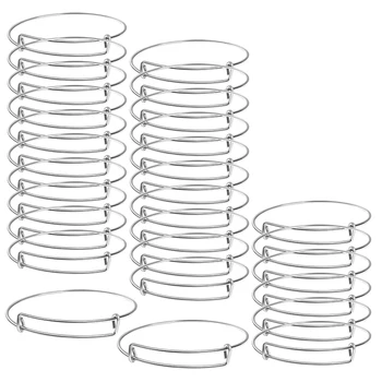 

100Pcs Expandable Blank Bangle Bracelets Adjustable Wire Bracelets for DIY Jewelry Making Silver Color