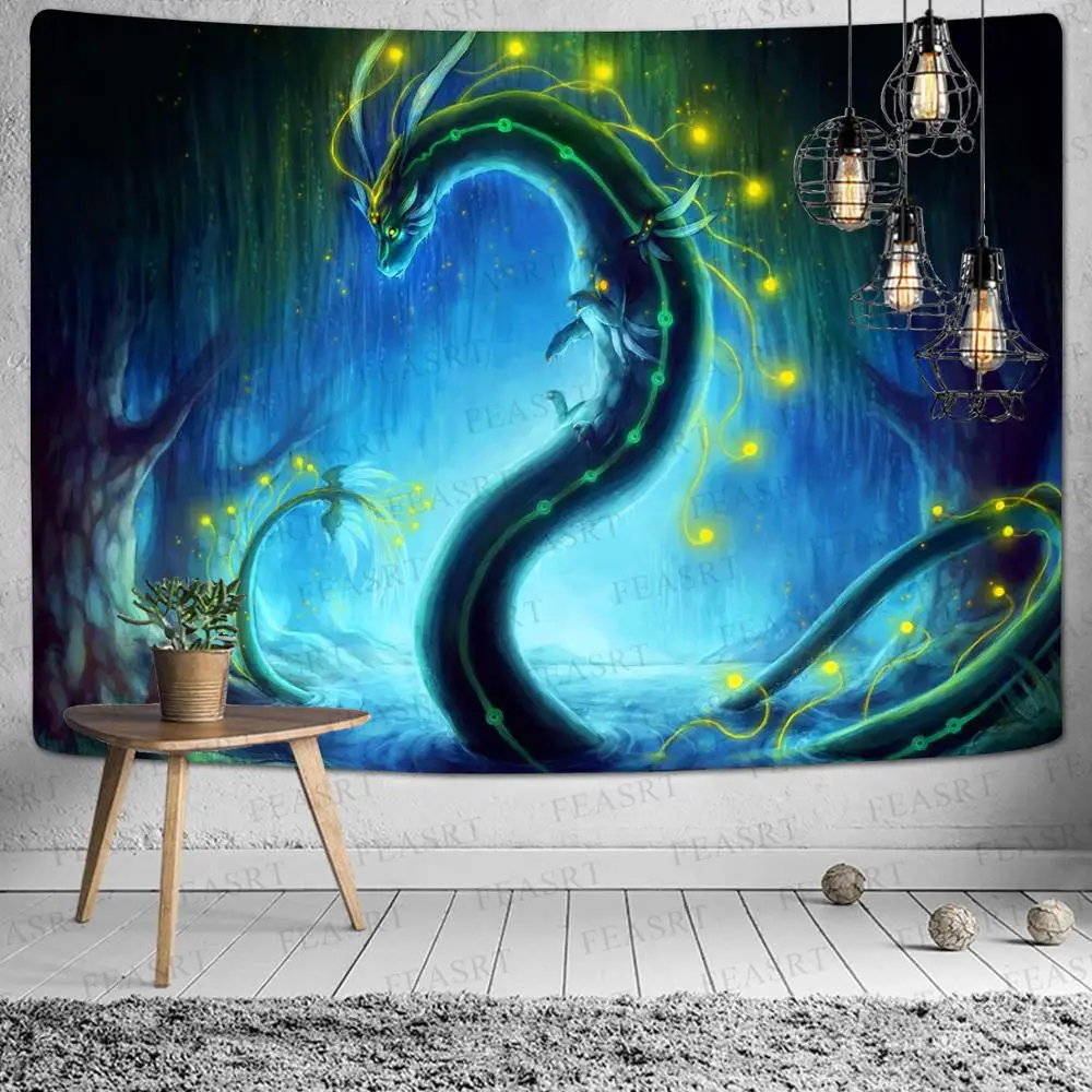 Гобелен с психоделическим рисунком дракона настенный гобелен животными в стиле
