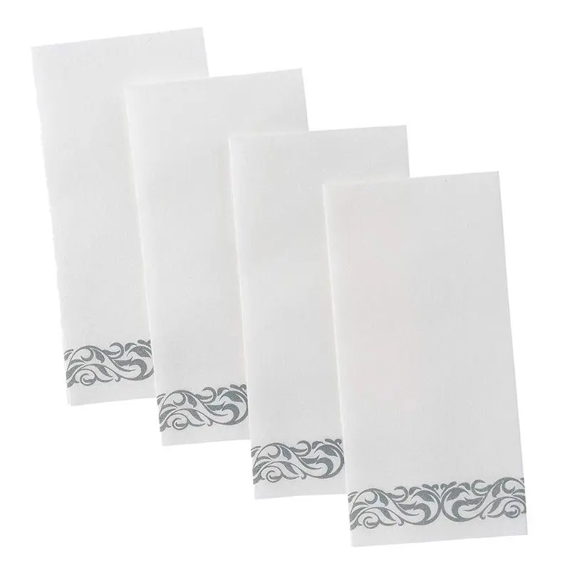 Одноразовые льняные полотенца для гостей-декоративные белые полотенца для рук, Серебряные цветочные бумажные салфетки