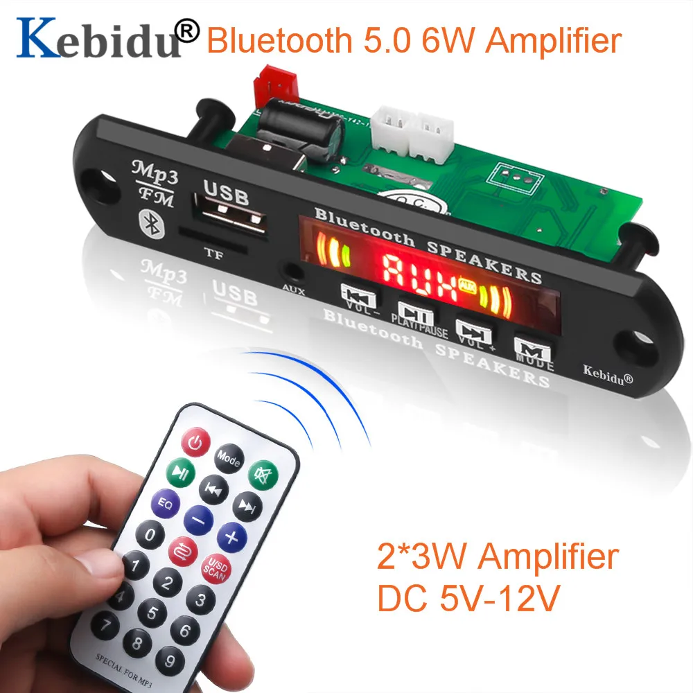 

Bluetooth 5.0 MP3 Decoder Board FM Radio Audio Module DC 5V-12V With amplifier 2*3W For Car Remote Music Speaker Recording