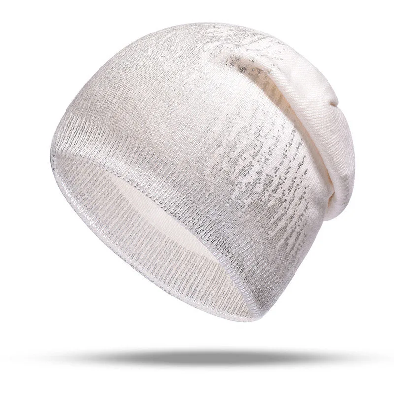 Шапочка для девочек, модные кепки с пайетками, женская, Gorros, хип-наклейка "хоп", эластичная Повседневная шапочка, длинная, Ретро стиль, высококачественный бини для зимы - Цвет: Белый