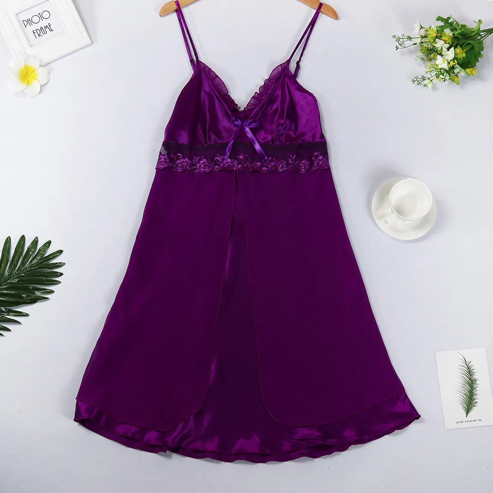 Purple Новая женская одежда для сна, женская сексуальная ночная рубашка с бретельками, Дамская ночная рубашка размера плюс 4XL, ночная рубашка из вискозы, короткий халат, платье, домашняя одежда# W - Цвет: Purple