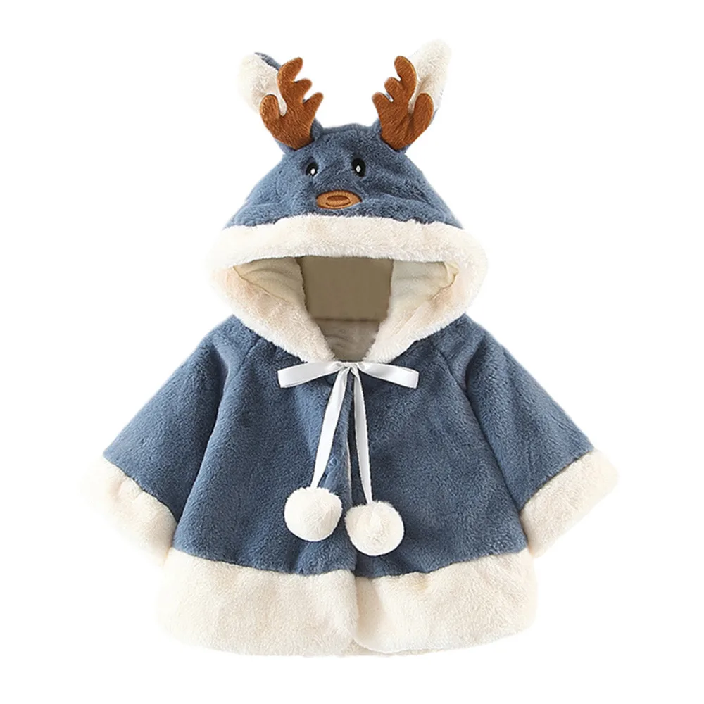 Blue Зимний детский халат; пальто; Рождественский костюм; плащ с капюшоном и рисунком оленя; пальто из искусственного меха и флиса; пышные теплые куртки; верхняя одежда - Цвет: Blue