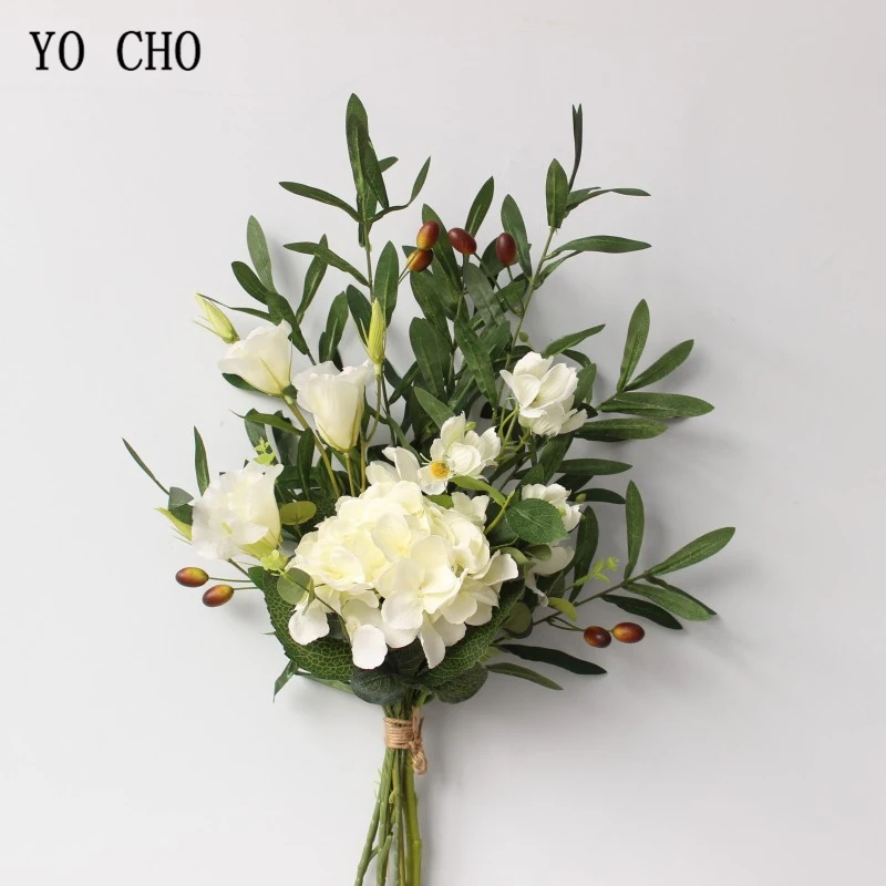 Йо Чо невесты букет свадебный цветок искусственная Шелковая Роза цветок дропшиппинг оливковые листья эвкалипта праздничное свадебное оформление