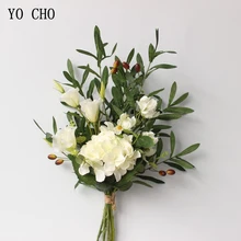 Йо Чо невесты букет свадебный цветок искусственная Шелковая Роза цветок дропшиппинг оливковые листья эвкалипта праздничное свадебное оформление