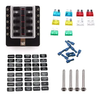 

10 Way light Fuse box Block and PC terminal block and Medium fuse 10A 15A 20A 25A 30A and Blue terminals for Cars, Truck, Motor