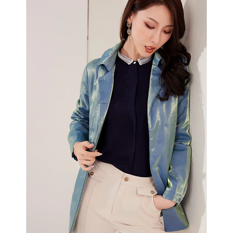Non-mainstream Design Versatile Blue Mermaid Middle Long Coat Winter New Style down Jacket Cotton-padded Clothes