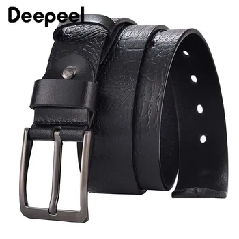 

Deepeel 1pc 3.7*110-130cm Men's First Layer Genuine Leather Belt Alloy Pin Buckle Belts Young and Middle-aged Business YK696