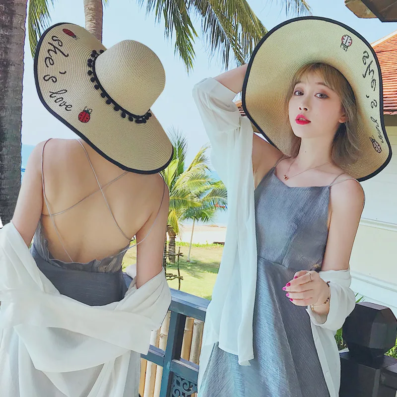 Dayan пляжная шляпа Женская Корейская вышитая письмо путешествия летом