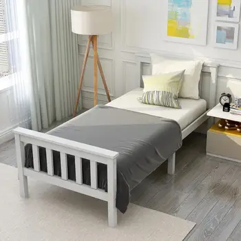 

Holzbett Einzelbett aus Bettgestell mit Lattenrost Holzbett mit Kopfteil - 200 x 90 cm Massivholz Kinderbett