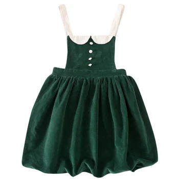 

baby Girl Vintage sleeveless Corduroy Dress kids Autumn stap bud princess dress