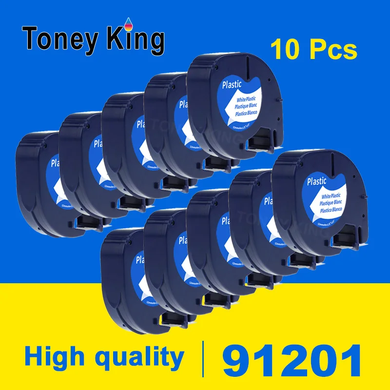 

Toney King 10pcs Dymo Letratag Plastic Label Tape 91201 12mm Black on White Compatibel For LT-100H LT-100T LT-110T QX 50 XR XM