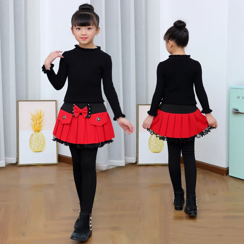 Kaufen Winter Mädchen Warme Röcke Hosen Für Kinder Patchwork Bowknot Prinzessin Leggings Kinder Dance Hosen Kuchen Rock Hose