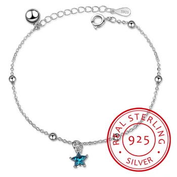 

Simple Fashion Blue Crystal Star Bracelet For Women Girl Gift 925 Sterling Silver Baracelet bijoux S-B196