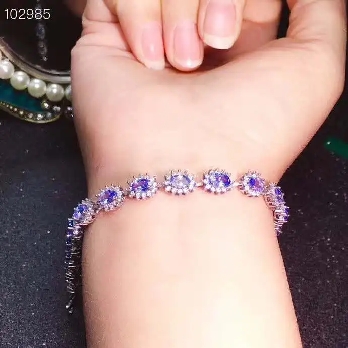 

Tanzanite bangle Free shipping Natural real TanzaniteBracelet For men or women 925 sterling silver bangle