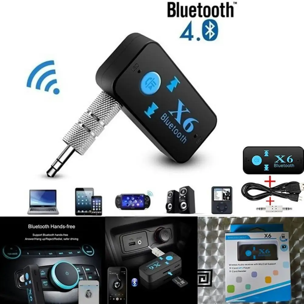 Беспроводной Bluetooth 4,0 адаптер 3 в 1 bluetooth-приемник USB 3,5 мм аудио разъем TF кардридер микрофон поддержка вызова для автомобильного динамика X6