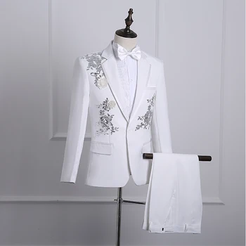 

Mens Floral Bling Sequins Suits Formal Coat Trousers Party Jackets Costume Tie hot B62