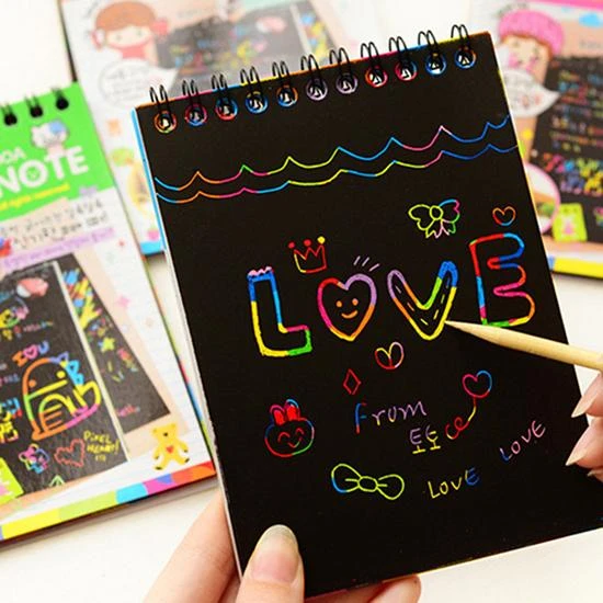 Notebook 10*14cm Large Magic Color Rainbow Scratch Paper Note Book Black  Diy Drawing Toys Scraping Painting Kid Doodle Office - Drawing Toys -  AliExpress