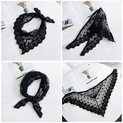 Женская новая мода диких запястья шарфы кружева однотонная, маленькая треугольник шарф шнур