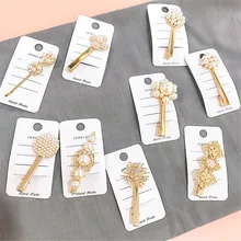 2019 New Japanese Vintage Wind Carved Pearl Bow Flower Korean Hair Clip Side Clip hollow bow hairpin retro palace style pearl l bow style wig decorative hair clip golden l