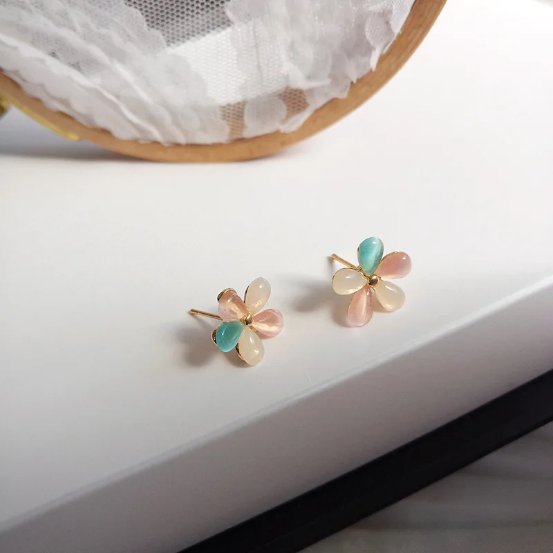 Корейские ювелирные изделия Красочные темперамент цветок серьги милые причудливые серьги-гвоздики с эпоксидной смолой женские ювелирные изделия девушки студенческие подарки
