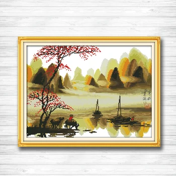 

Poetic lijiang Li River Guilin painting dmc 14CT 11CT counted cross stitch Needlework Set Embroidery kits chinese cross stitch