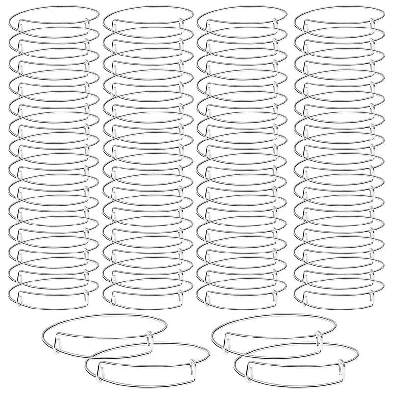 60 Pieces Expandable Bangle Bracelets Adjustable Wire Blank Bracelets for Women DIY Jewelry Making, Silver