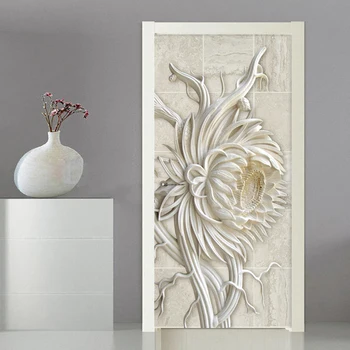 

PVC Door Sticker 3D Embossed Sandstone Texture Stone Carving Sunflower Mural Wallpaper Kitchen Restaurant Self-Adhesive Stickers