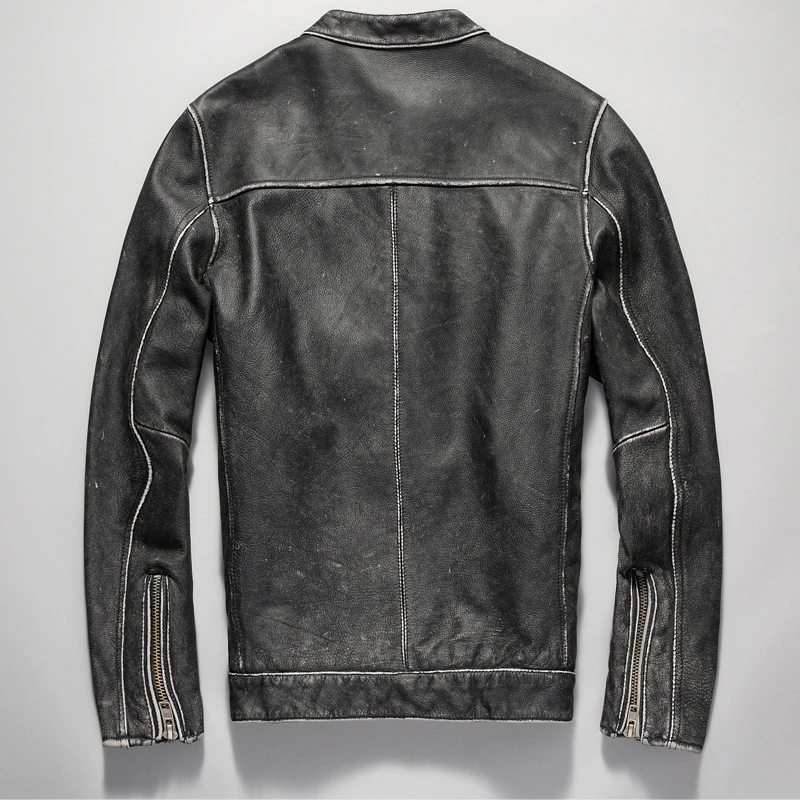 Мужская повседневная куртка из натуральной воловьей кожи черная/черная