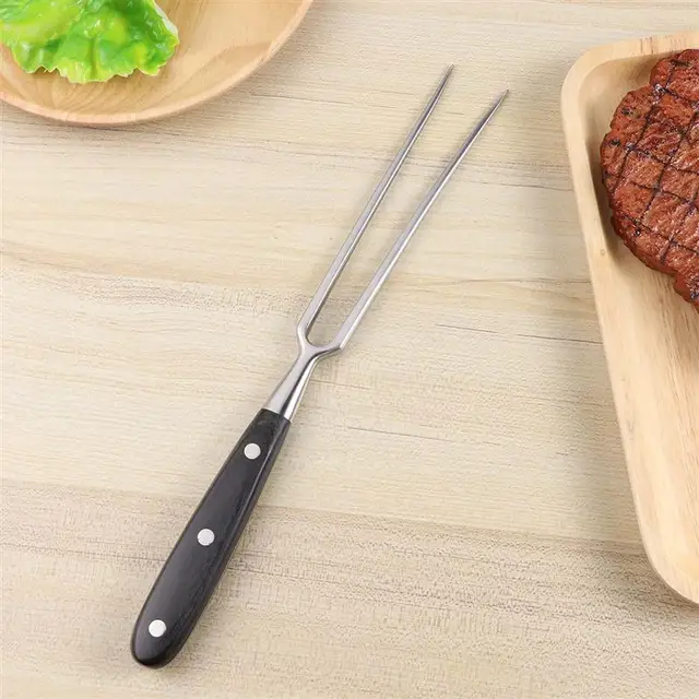 Rozsdamentes Acél Grillező Sült Pálca 2-Prong Hús Grillezés Villa Bbq Szerszámok Fa Fogantyúval Kemping Piknikhez - Image 3