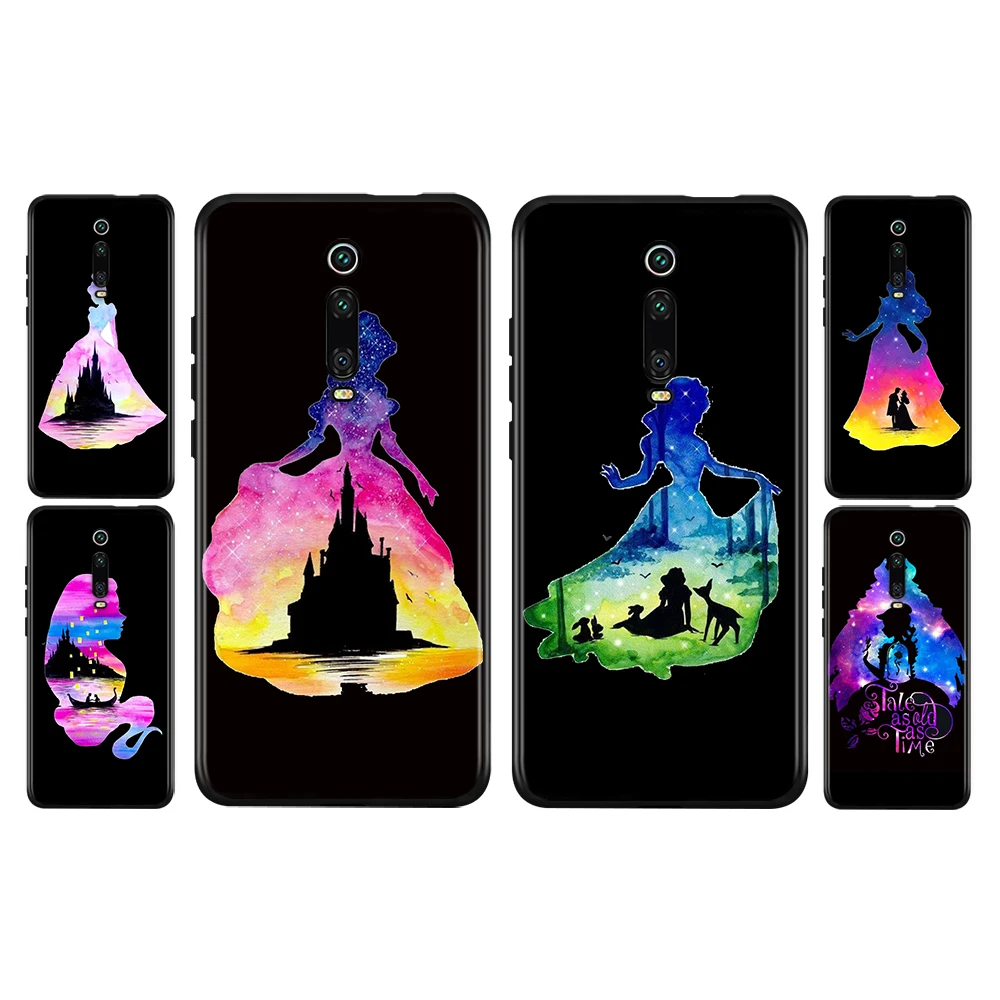 Disney Silhouette Princess Shockproof Cover For Xiaomi Redmi K40 K30i K30T K30S K30 K20 10X Ultra Pro Black Soft Phone Case | Мобильные