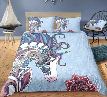 

Bohemia Unicorn Mandala Paisley Bedding Set Bedroom Decor Blue Blackground Hypoallergenic Gift 1PC Duvet Cover with Pillowcase