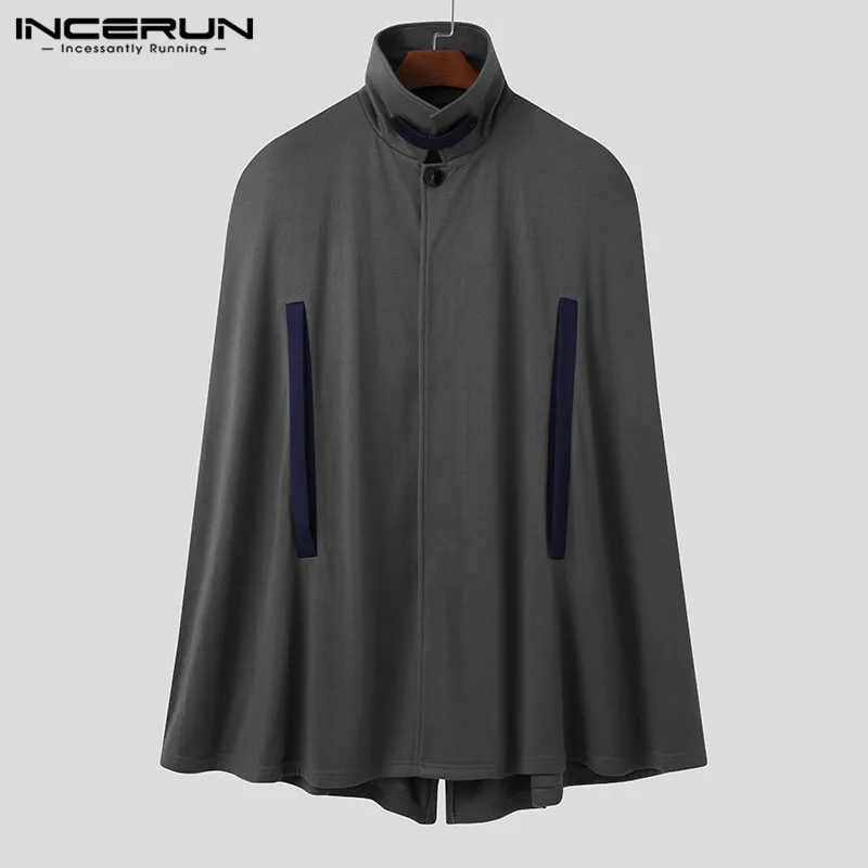 INCERUN-abrigos de un solo manto cruzado para hombre, Poncho de retales a la moda, de invierno, con bolsillos sólidos, ropa de calle, 5XL 7