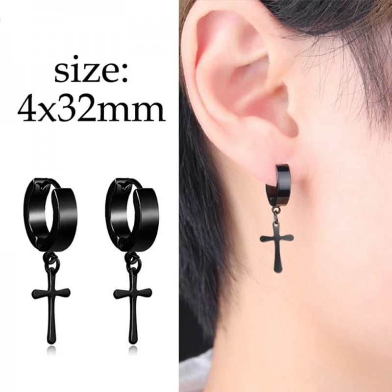 1 PC Men Punk Stainless Titanium Steel Stud Earrings Black