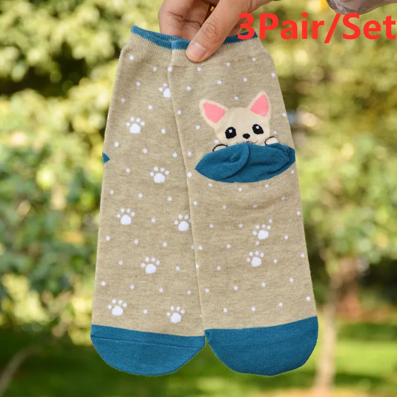 3Pair Color 4 1/3 пары, милые носки до щиколотки с рисунком из мультфильма для женщин, удобные Kawaii Короткие Носки с рисунком собаки из мультфильма, повседневные Модные забавные носки с принтом животных - Цвет: 3Pair Color 4