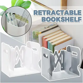 

1PC ABS Retractable Bookshelf Desktop Book Holder Stationery Storage Organizer with Pen Holder Telescopic Folding Book Stand