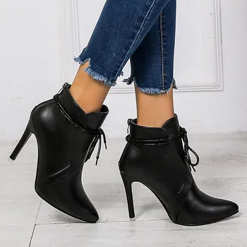 

Boots For Women Winter Ladies Pointed Toe Thin High Heel Casual Leather Shoes Short Boots Ankle Boots For Women Stivali Donna#20