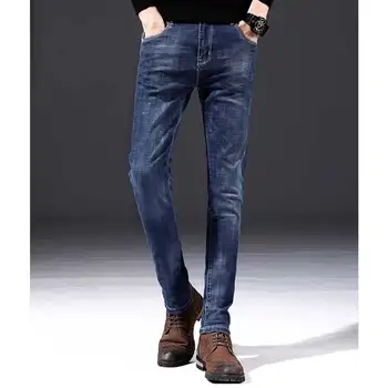 

Spring Broken Hole Youth Men's Pants Large Size Blue Jeans Men's Wild Stretch Slim Feet Spring Korean Trend Solid Color Pants