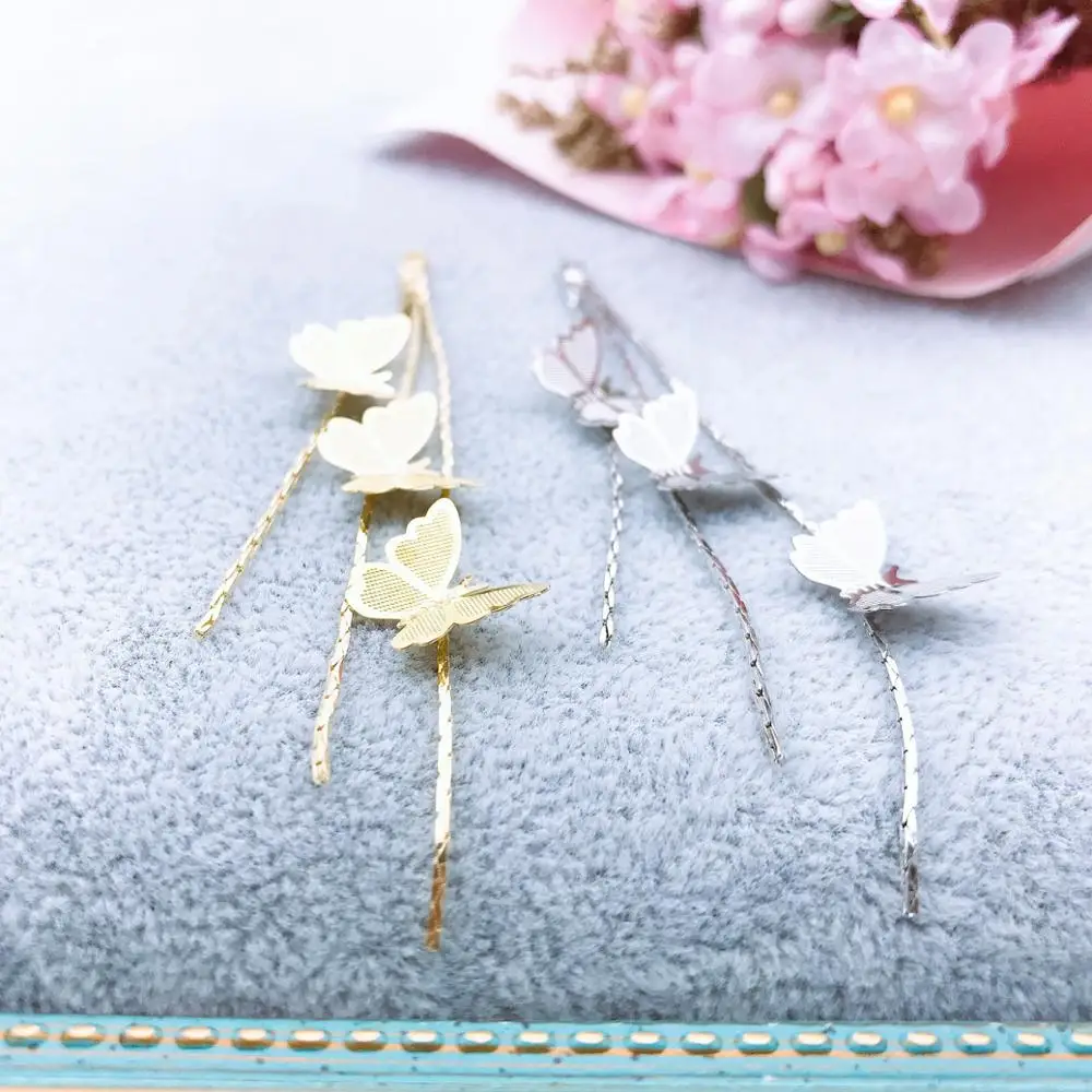 2019New 60 шт. сплав Три бабочки кулон Кнопка для DIY Ювелирные серьги или аксессуары для волос ручной работы FY108