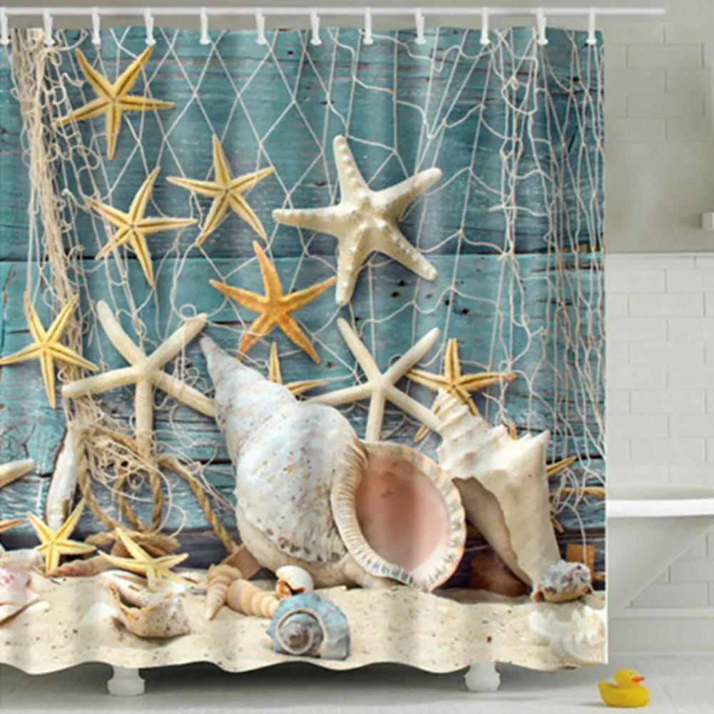 Новая занавеска для душа Морская раковина и рыболовный дизайн для ванны водонепроницаемый из полиэстера ткань для ванной занавес 12 крючков