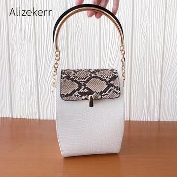

Snake Pattern Box Handbags Women 2020 Designer Retro Metal Chain Handle PU Shoulder Bags Female Chic Black Square Purse Casual