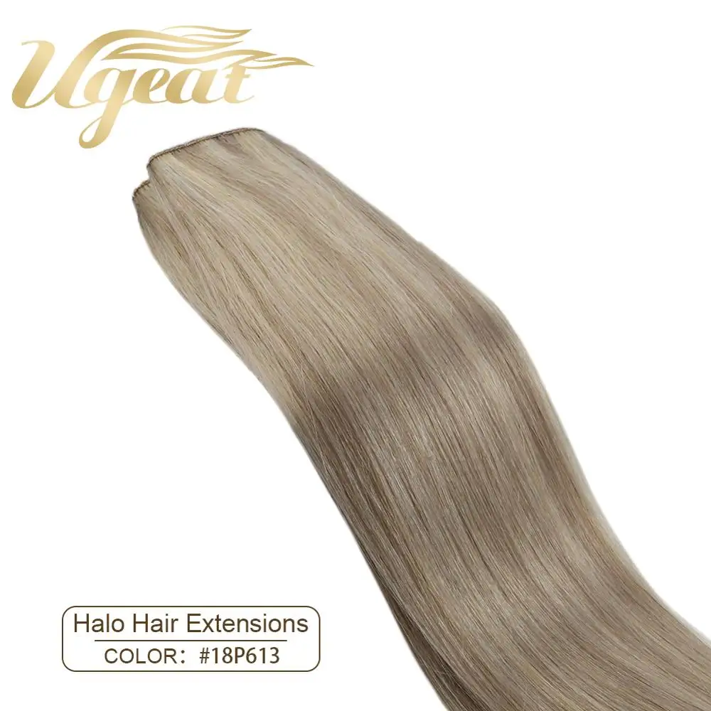 P18-613 Ugeat Halo Weft настоящие волосы для наращивания, балаяж, машина, волосы remy 12-22 дюймов, натуральные прямые человеческие волосы - Цвет: P18-613