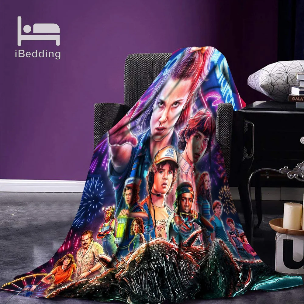 Hot Movie Stranger-Things Fleece Throw Blanket Print on Demand Flannel Blankets for Sofa Customized DIY Dropshipping-0