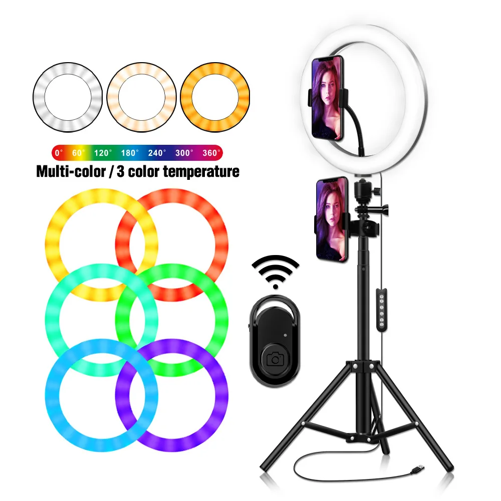 MAMEN RGB 10 дюймовый селфи кольцевой светильник led с регулируемой яркостью 26 см